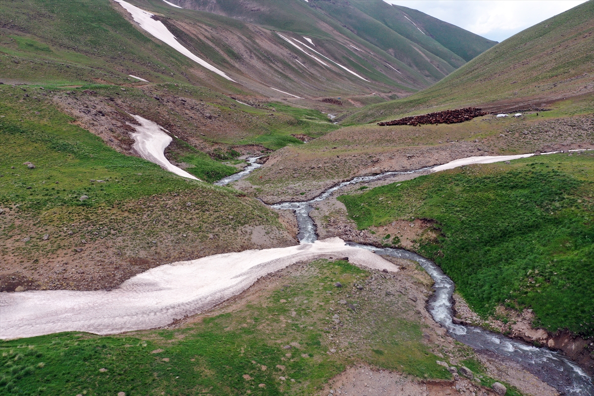 Ağrı'da 3 bin rakımlı dağlarda yaz ve kış bir arada yaşanıyor