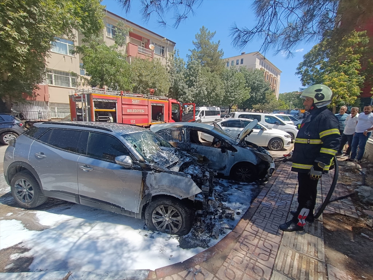 Siirt'te park halindeki 2 araç yandı