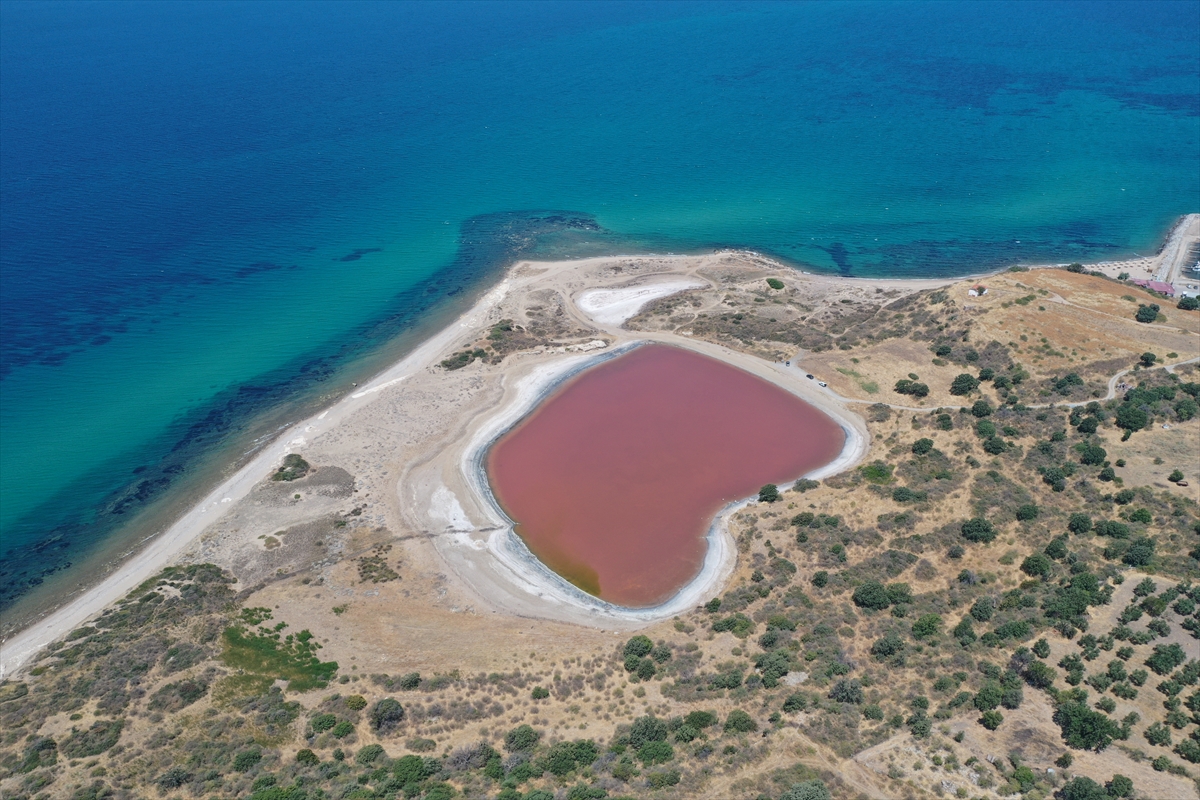 Çanakkale'nin Kalpli Gölü yeniden pembeye büründü: Doğal olay