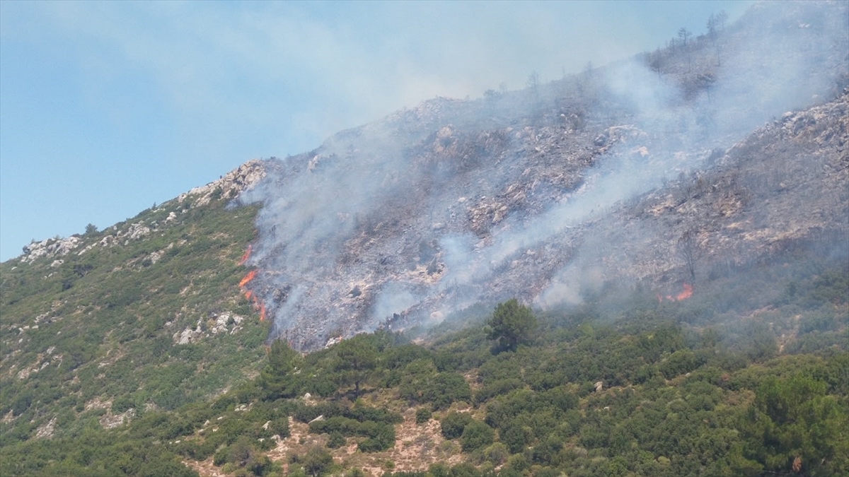 Kaş'taki orman yangınına ekiplerin karadan müdahalesi akşam saatlerinde de sürüyor