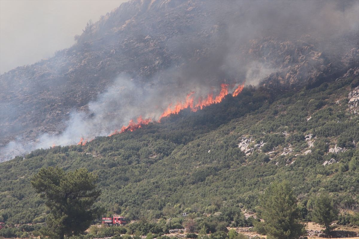 Kaş'taki orman yangınına ekiplerin karadan müdahalesi akşam saatlerinde de sürüyor
