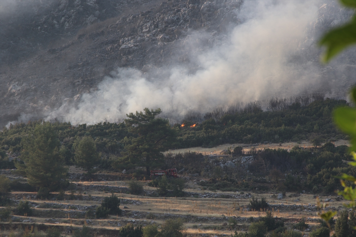 Kaş'taki orman yangınına ekiplerin karadan müdahalesi akşam saatlerinde de sürüyor