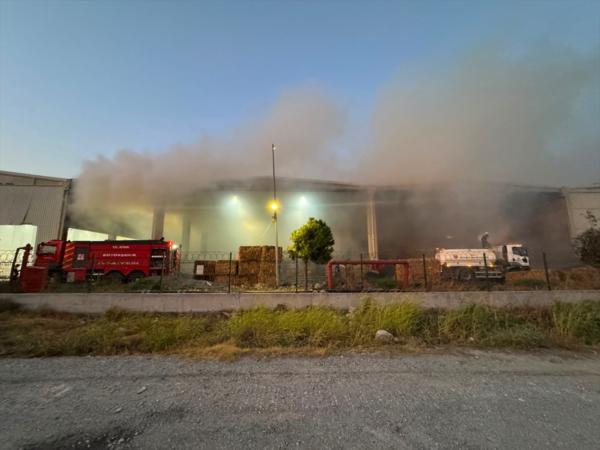 Aydın Söke'de fabrika yangını: Mısır sapı balyaları alev aldı