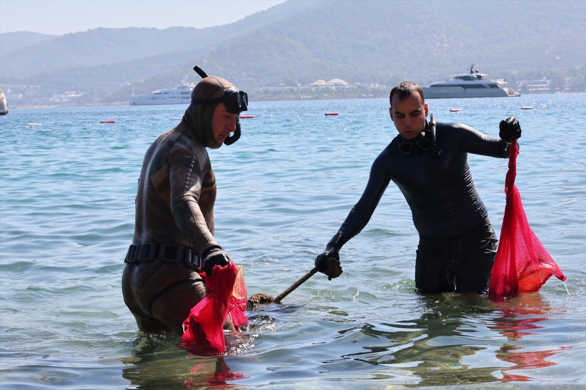 Bodrum'da deniz dibi temizliği: 75 kilogram atık çıkarıldı