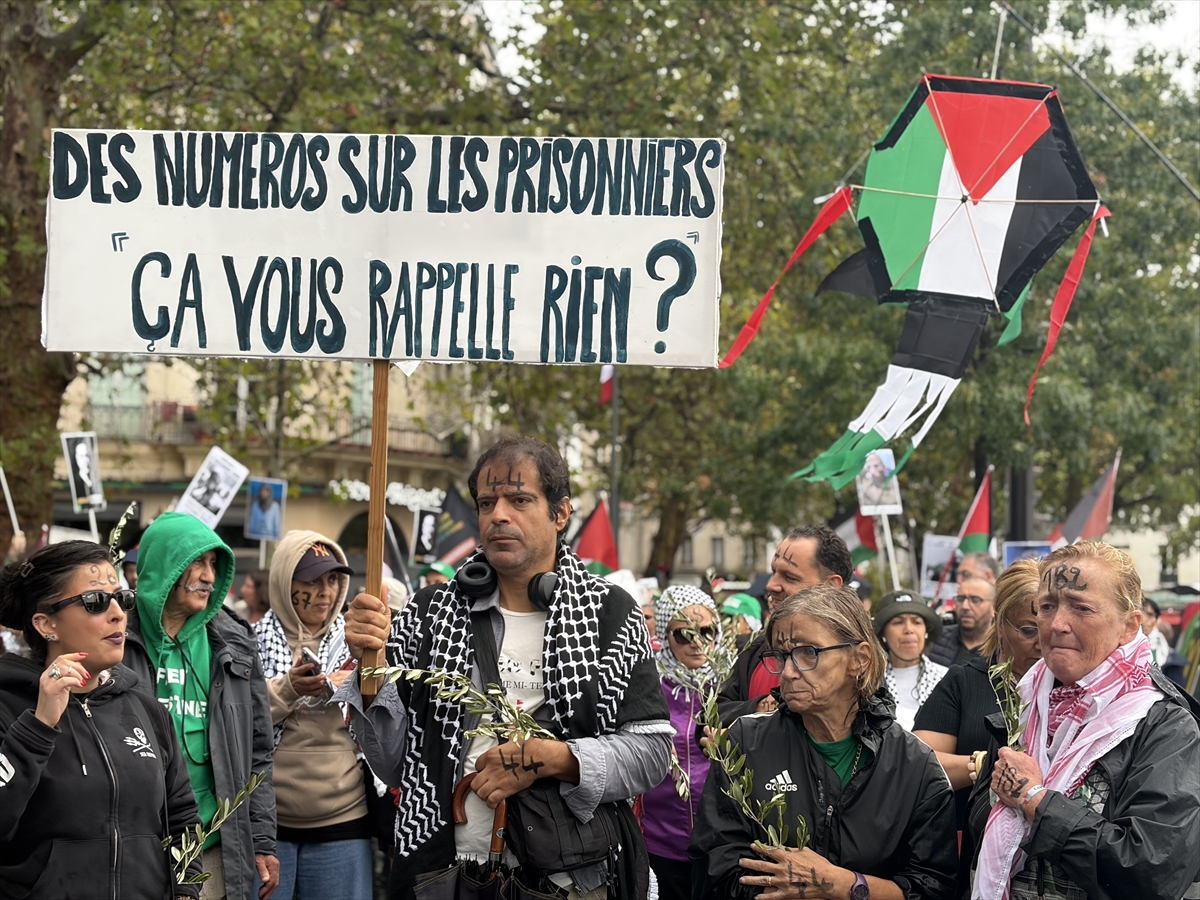Paris'te Filistin'e destek yürüyüşü: Zeytin dalları ve uçurtmalar