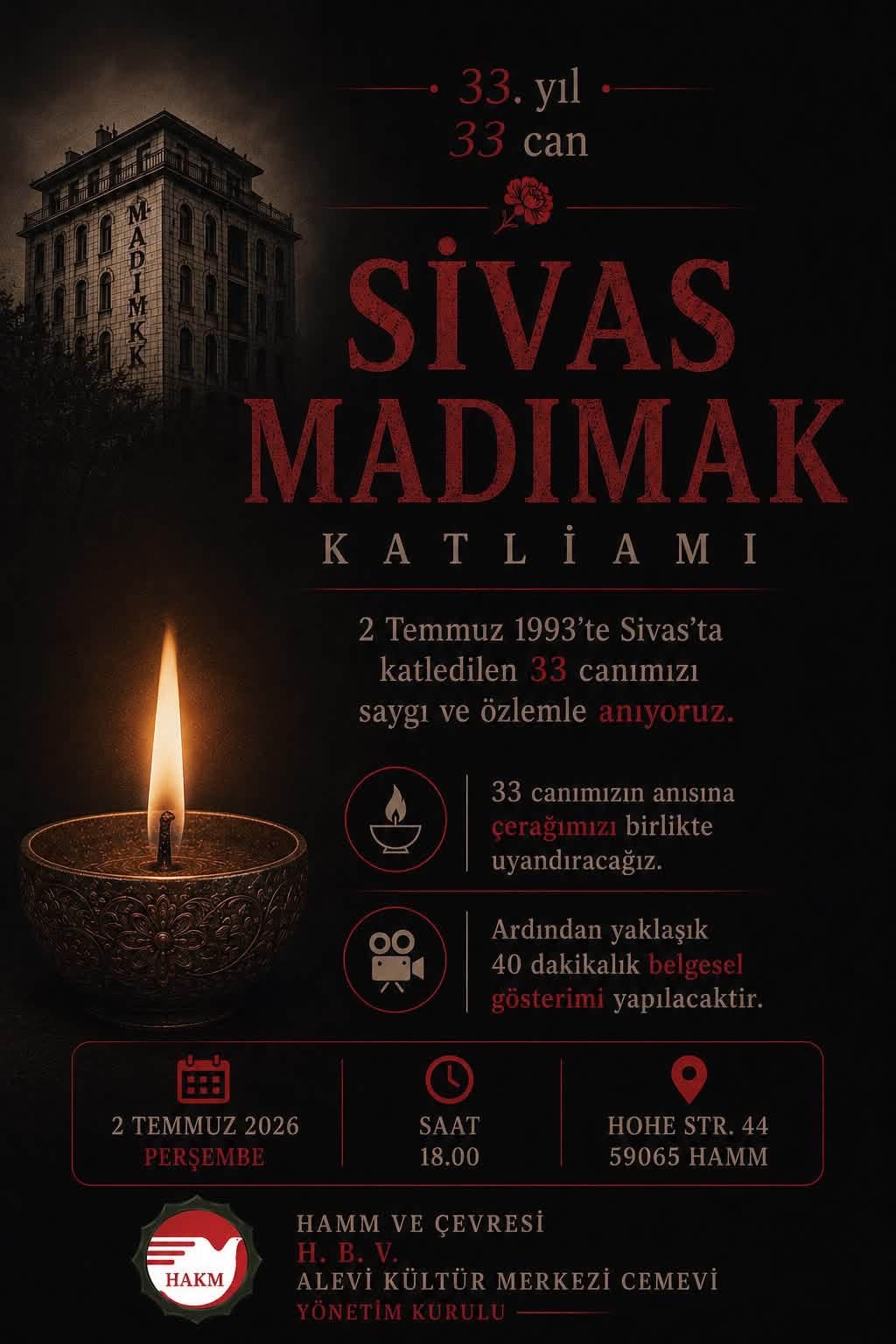 Hamm’da Madımak Katliamı’nın 33. Yılında Duygusal Anma