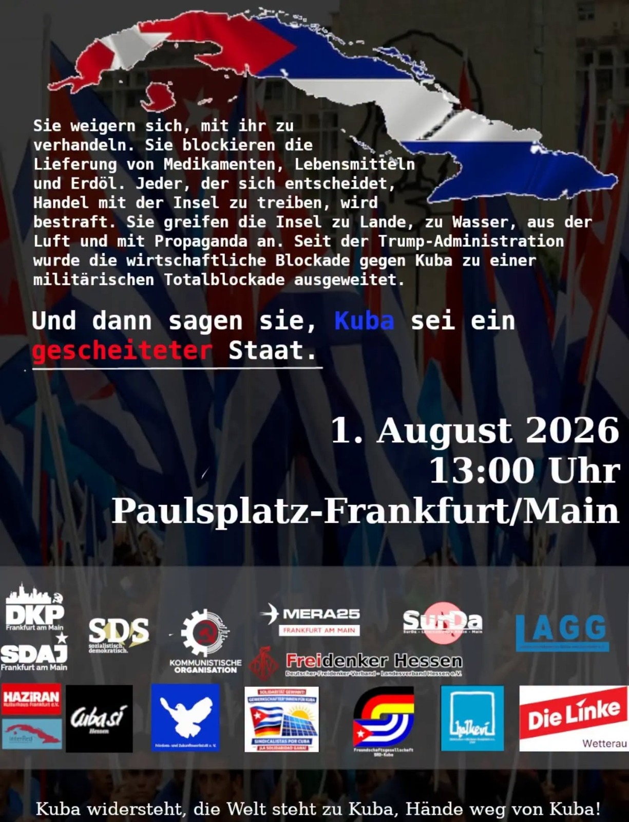Frankfurt’ta Küba’ya Dayanışma Yürüyüşü: ABD Ambargosu Protesto Edildi