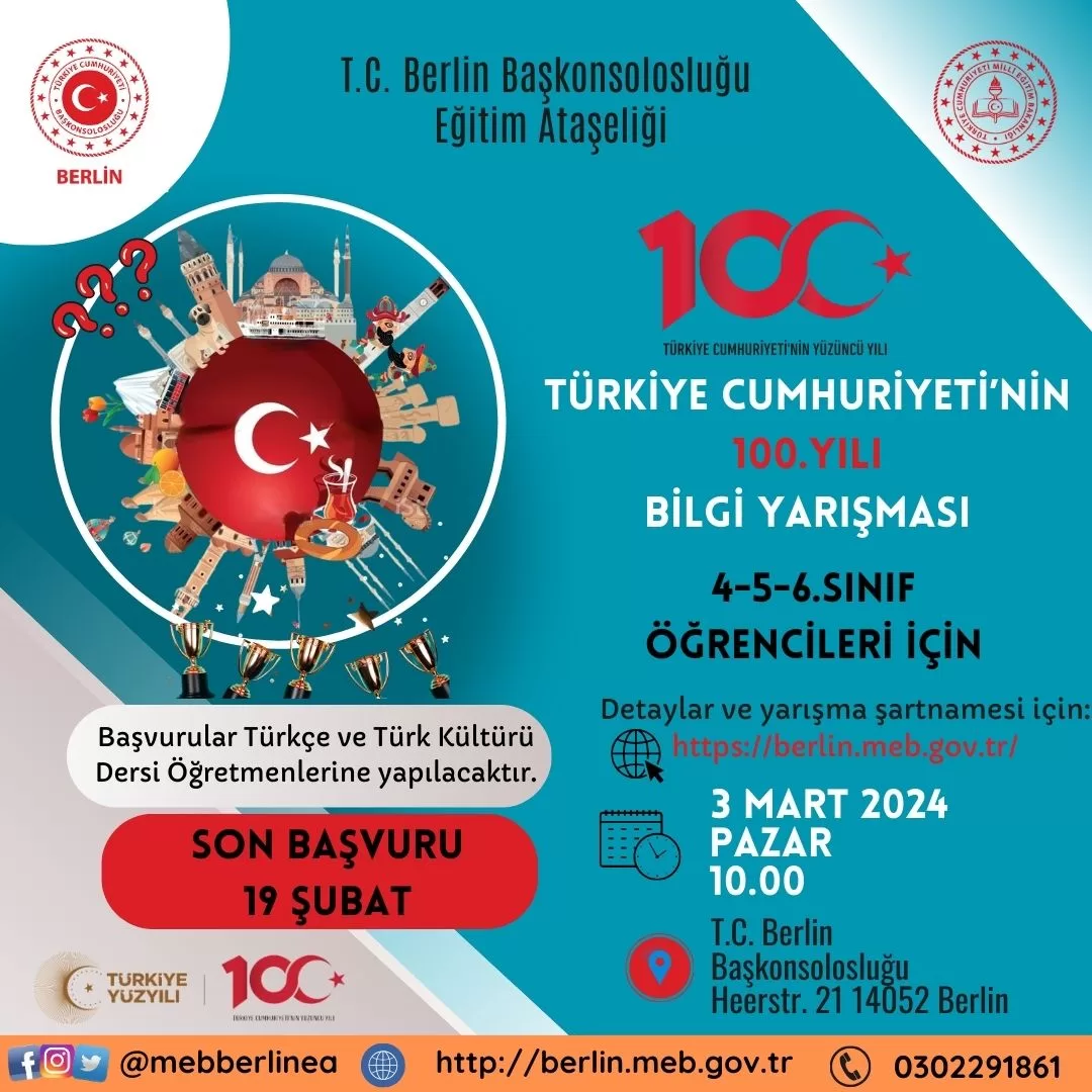 Berlin`de Cumhuriyet`in 100. Yılı Bilgi ve Kültür Yarışması düzenledi