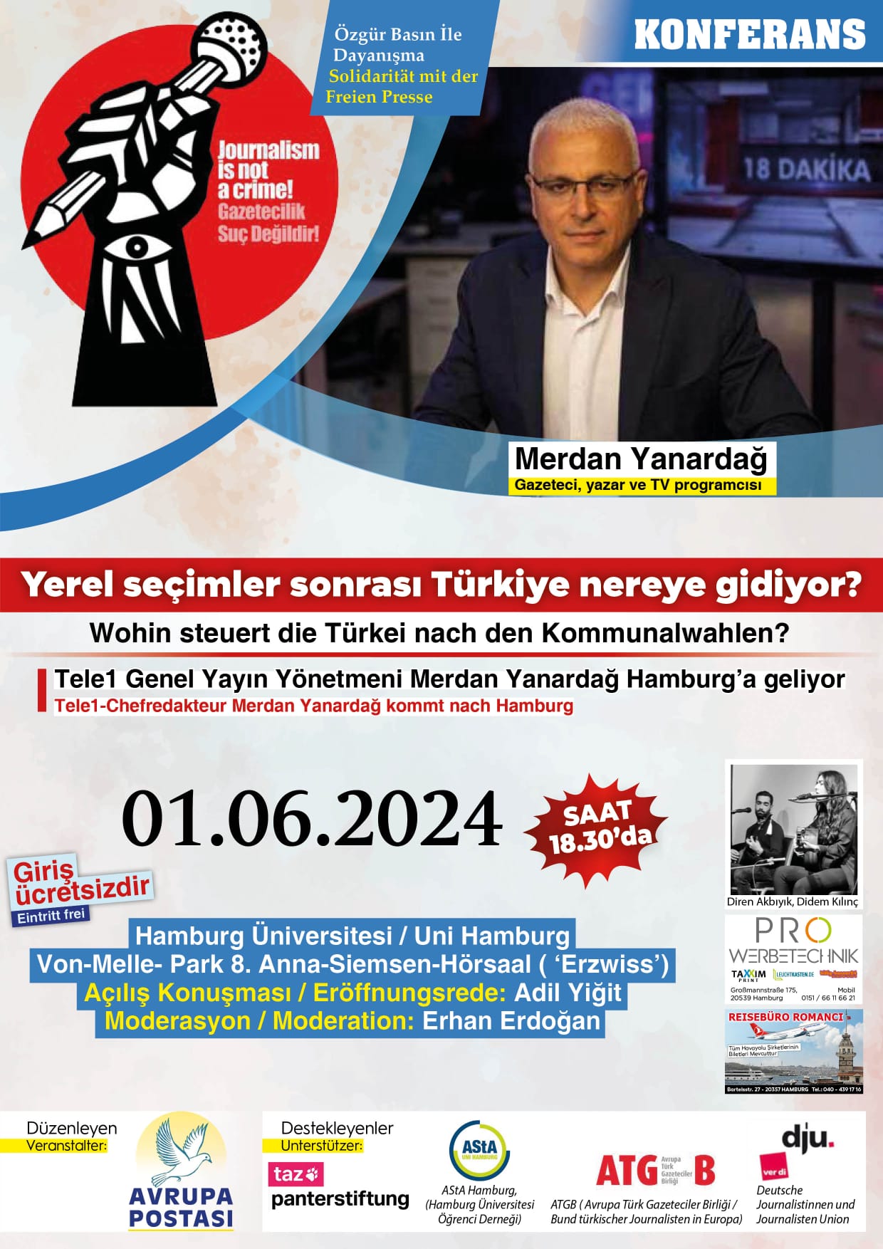 Merdan Yanardağ, Hamburg ve Lübecke`te konferans verecek