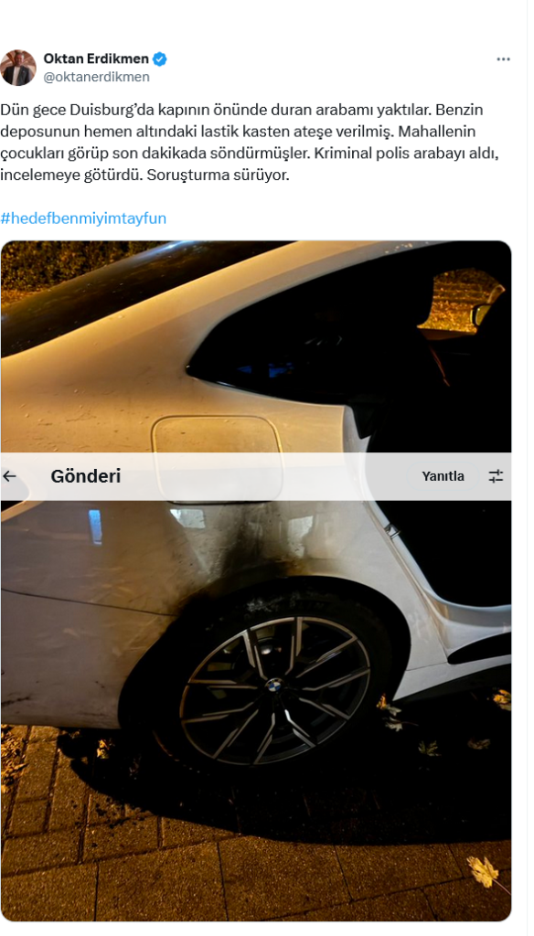Almanya`da Türk gazetecinin aracı kundaklandı