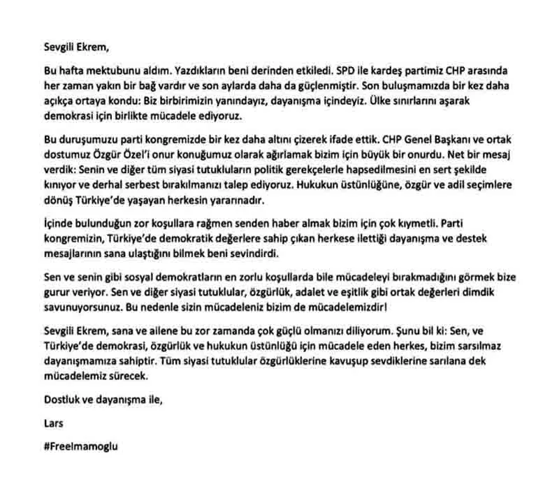 SPD Eş Başkanı Lars Klingbeil’den Ekrem İmamoğlu’na Destek Mektubu