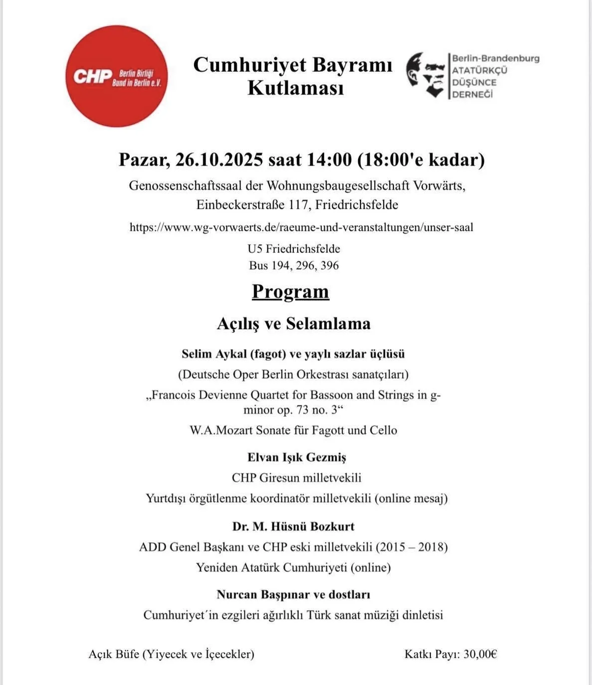 Berlin’de Cumhuriyet Bayramı`nın 102. Yıl Gururla Kutlanacak!
