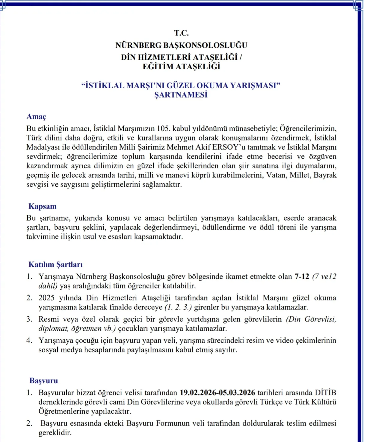 İstiklal Marşı’nı Güzel Okuma Yarışması Düzenleniyor