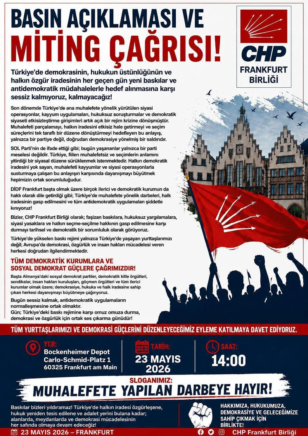 CHP Frankfurt Birliği’nden Demokrasi ve Hukuk Çağrısı
